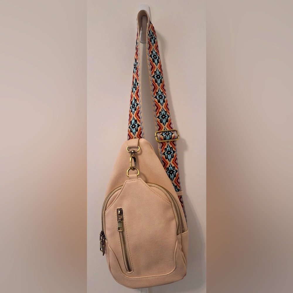 Antik Kraft Vegan Leather Sling Bag with Patterned Strap